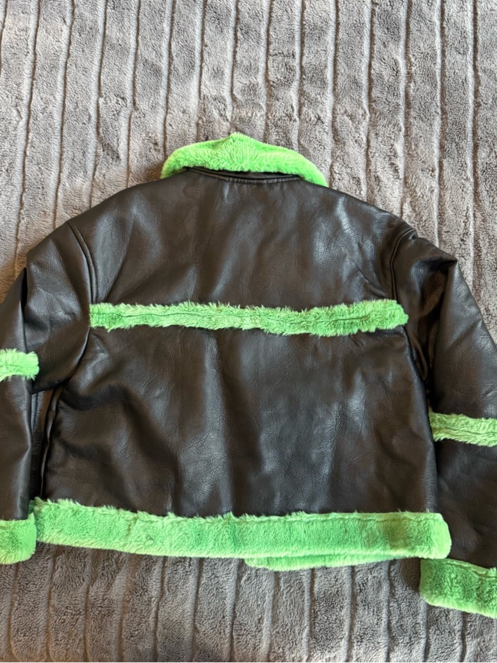 Glamorous Black Jacket with Bright Green Faux Fur Trim - Picture 3 of 4